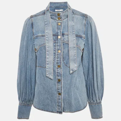Pre-owned Zimmermann Blue Denim Neck Tie-up Blouse M