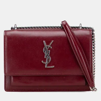 Pre-owned Saint Laurent Red Calfskin Monogram Sunset Chain Wallet