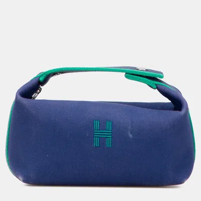 Pre-owned Hermes Blue Green Small Toile Bride A Brac Case