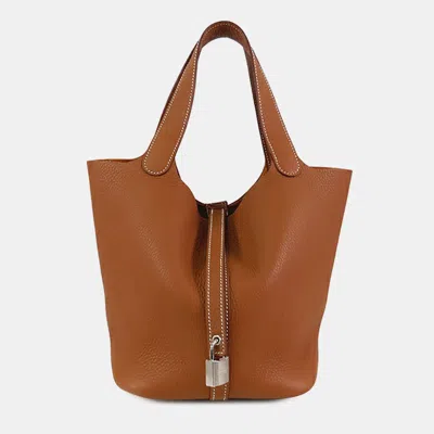 Pre-owned Hermes Brown Clemence Picotin Lock 22