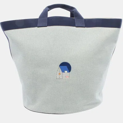 Pre-owned Hermes Blue Toile Basket Tote