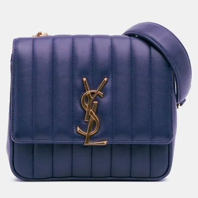 Pre-owned Saint Laurent Blue Medium Lambskin Monogram Vicky Chain Bag