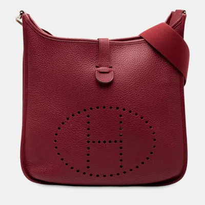 Pre-owned Hermes Red Clemence Evelyne I Pm