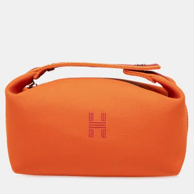 Pre-owned Hermes Orange Small Toile Bride A Brac Case