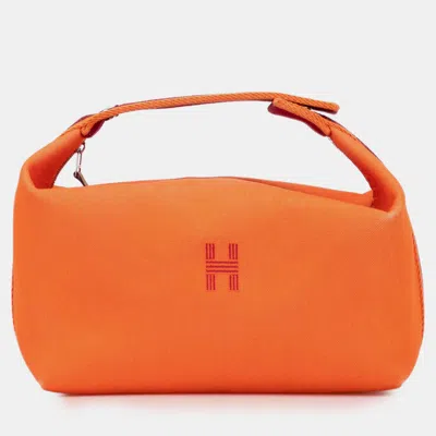 Pre-owned Hermes Orange Red Large Toile Bride A Brac