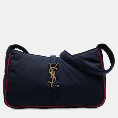 Pre-owned Saint Laurent Blue Nylon Le 5 A 7 Shoulder Bag