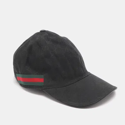 Pre-owned Gucci Black Gg Canvas Web Baseball Cap L