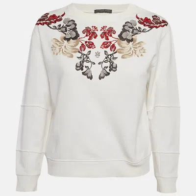 Pre-owned Alexander Mcqueen White Floral Embroidered Cotton Sweatshirt S