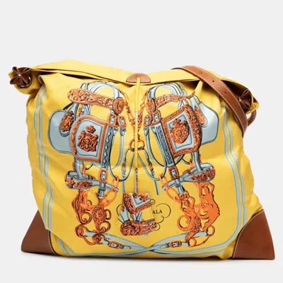 Pre-owned Hermes Brown Yellow Silk And Barenia Brides De Gala Silky City 38