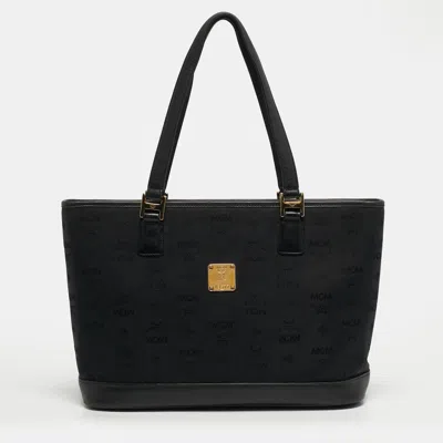 Pre-owned Mcm Top Zip Black Visetos Fabric And Leather Tote