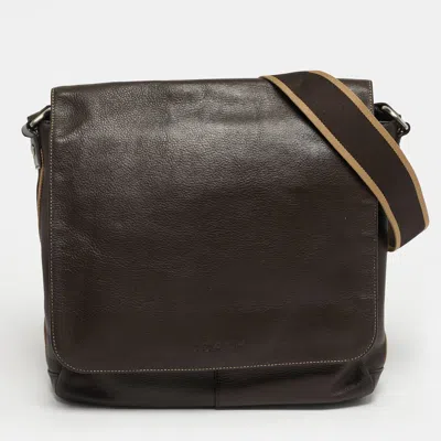 Pre-owned Coach Heritage Web Dark Brown Leather Messenger Bag