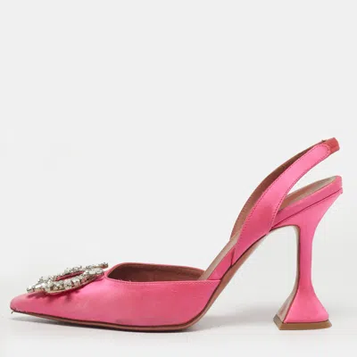 Pre-owned Amina Muaddi Begum Size 40 Pink Satin Slingback Pumps
