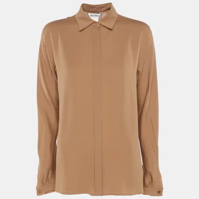 Pre-owned Max Mara Beige Silk Button Front Top S In Sand