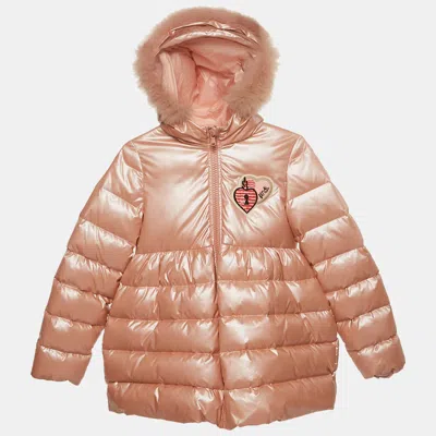 Pre-owned Fendi Kids Pink Nylon Fur Trim Down Puffer Jacket 9yrs