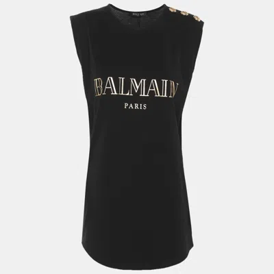 Pre-owned Balmain Black Jersey Logo Tank Top S