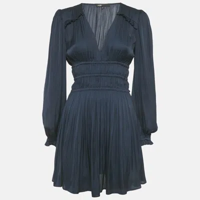 Pre-owned Maje Navy Blue Satin Ruffled Mini Dress S