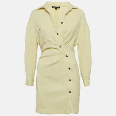 Pre-owned Maje Yellow Lurex Tweed Asymmetrical Mini Dress M