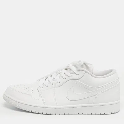 Pre-owned Air Jordans Jordan 1 Triple White Size 45 White Tumbled Leather Low Top Sneakers