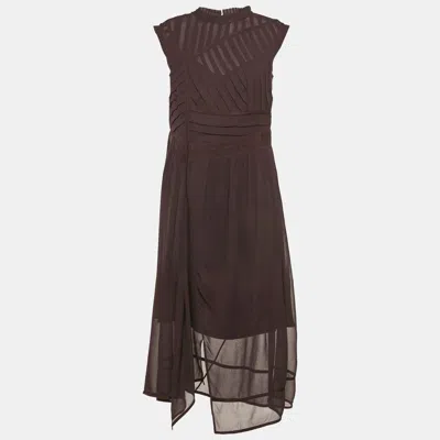 Pre-owned Allsaints Burgundy Chiffon Pleated Midi Jani Dress L