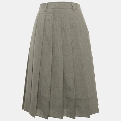 Pre-owned Prada Grey Wool Pleated Midi Skirt Xs In Gray
