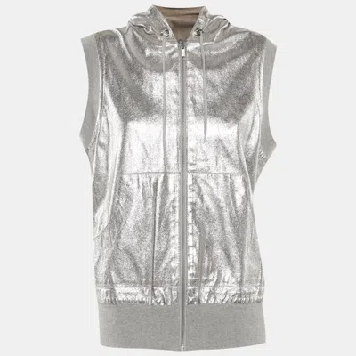 Pre-owned Joseph Silver Foil Leather Sleeveless Hooded Jacket M
