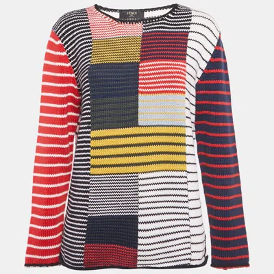 Pre-owned Fendi Multicolor Striped Knit Sweatshirt M