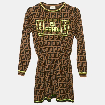 Pre-owned Fendi Kids Brown Zucca Stretch Knit Dress 8yrs
