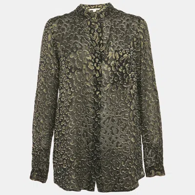 Pre-owned Diane Von Furstenberg Black Jacquard Silk Gilmore Smooth Cat Sher Blouse M