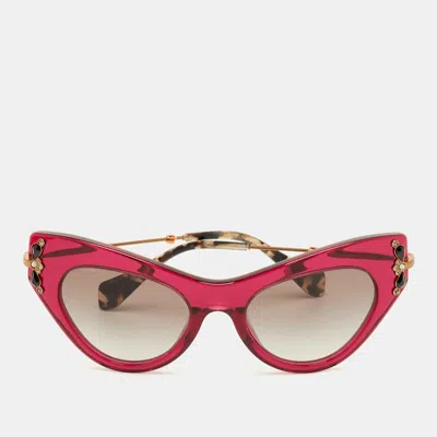 Pre-owned Miu Miu Magenta/black Gradient Embellished Cat-eye Sunglasses In Pink