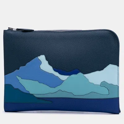 Pre-owned Hermes Blue Togo Swift Endless Road Clutch