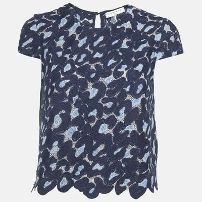 Pre-owned Sandro Navy Blue Lace Crop Top S