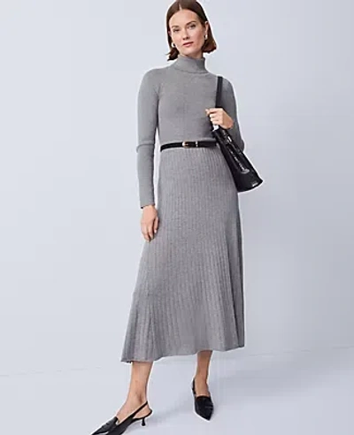 Ann Taylor Petite Ribbed Turtleneck Sweater Dress In Gray