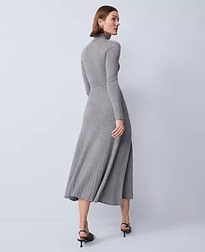 Ann Taylor Petite Ribbed Turtleneck Sweater Dress In Gray