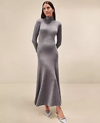 Ann Taylor Petite Ribbed Turtleneck Sweater Dress In Gray