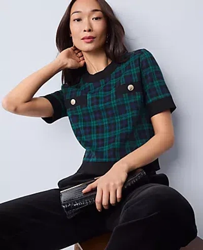 Ann Taylor Petite Plaid Sweater Trim Top