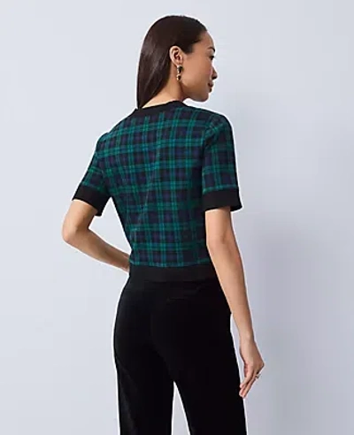 Ann Taylor Petite Plaid Sweater Trim Top