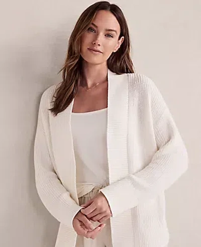 Ann Taylor Haven Well Within Organic Cotton Shaker Stitch Open Front Cardigan In White