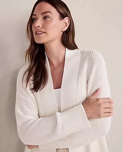 Ann Taylor Haven Well Within Organic Cotton Shaker Stitch Open Front Cardigan In White