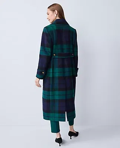 Ann Taylor Petite Plaid Fitted Double Breasted Coat In Green