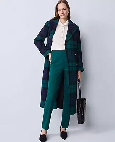 Ann Taylor Petite Plaid Fitted Double Breasted Coat In Green