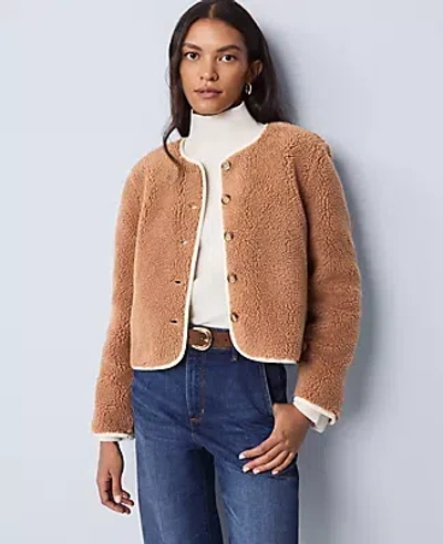 Ann Taylor Petite Weekend Collection Sherpa Crew Neck Jacket