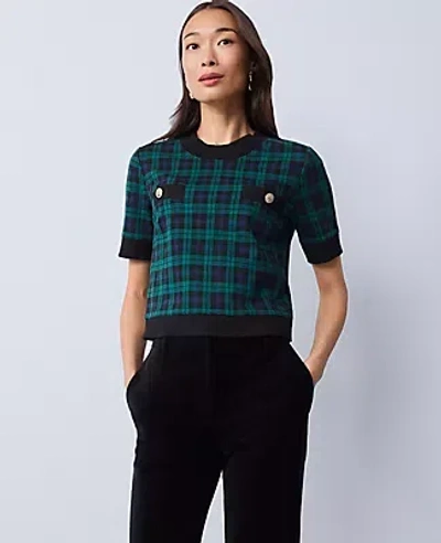 Ann Taylor Plaid Sweater Trim Top