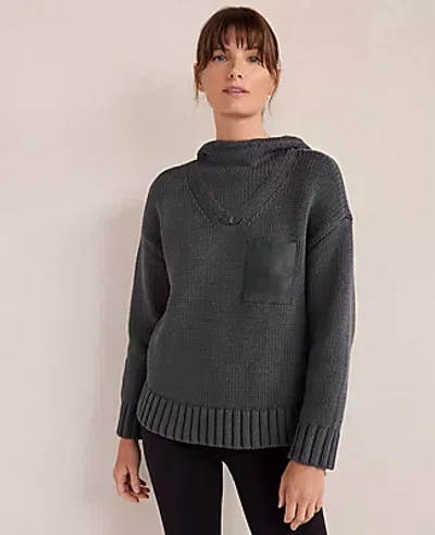 Ann Taylor Haven Well Within Cotton Blend Pocket Hoodie In Blue