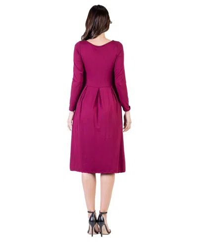 24seven Comfort Apparel Petite Midi Fit N Flare Pocket Dress In Purple