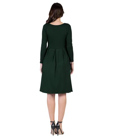 24seven Comfort Apparel Petite Midi Fit N Flare Pocket Dress In Green