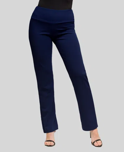 24seven Comfort Apparel Petite Comfortable Stretch High Waist Dress Pants In Blue