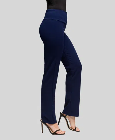 24seven Comfort Apparel Petite Comfortable Stretch High Waist Dress Pants In Blue