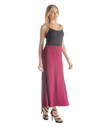 24seven Comfort Apparel Petite Elastic Waist Solid Color Maxi Skirt In Burgundy