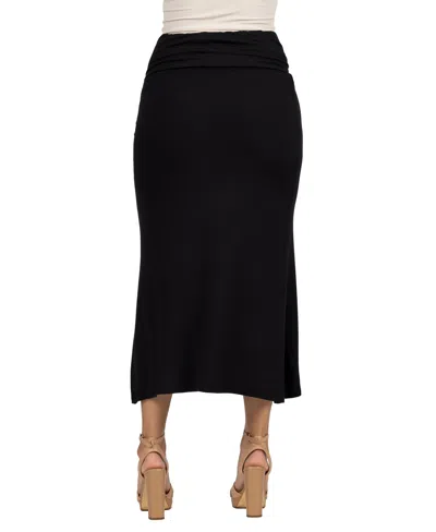 24seven Comfort Apparel Petite Comfortable Fold Over Maxi Skirt In Black