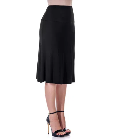 24seven Comfort Apparel Petite A Line Elastic Waist Knee Length Skirt In Black